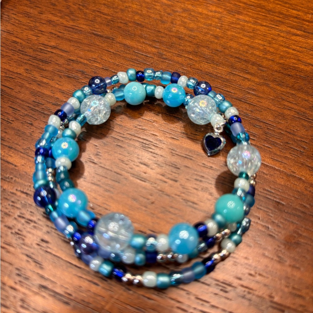 beach vibes layered memory wire Beaded Wrap Bracelet with Heart Charm